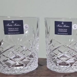 2 Brooks Brothers Triple Old Fashioned Euro Crystal Whiskey Glasses Czech New